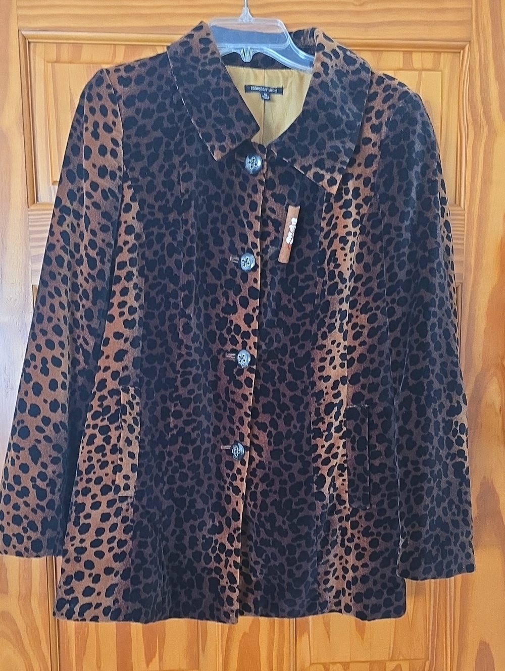 Rafaella Studio Brown & Black Leopard Velvet Pea Coat